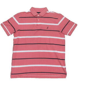 Nautica Performance Deck Shirt Men's Medium Peach Polo Short Sleeve Classic